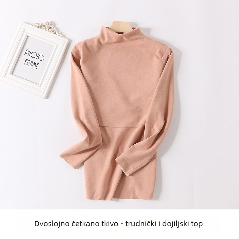 Majčinski set termalnog donjeg rublja s velurom, srednje visok vrat, flis unutrašnjost, jesenski top i hlače za dojenje i poslijeporođaj