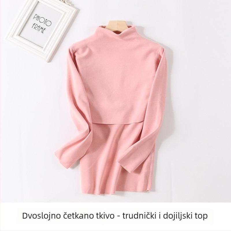 Majčinski set termalnog donjeg rublja s velurom, srednje visok vrat, flis unutrašnjost, jesenski top i hlače za dojenje i poslijeporođaj