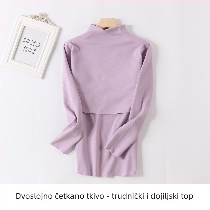 Majčinski set termalnog donjeg rublja s velurom, srednje visok vrat, flis unutrašnjost, jesenski top i hlače za dojenje i poslijeporođaj