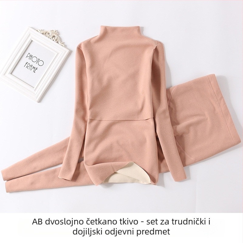 Majčinski set termalnog donjeg rublja s velurom, srednje visok vrat, flis unutrašnjost, jesenski top i hlače za dojenje i poslijeporođaj
