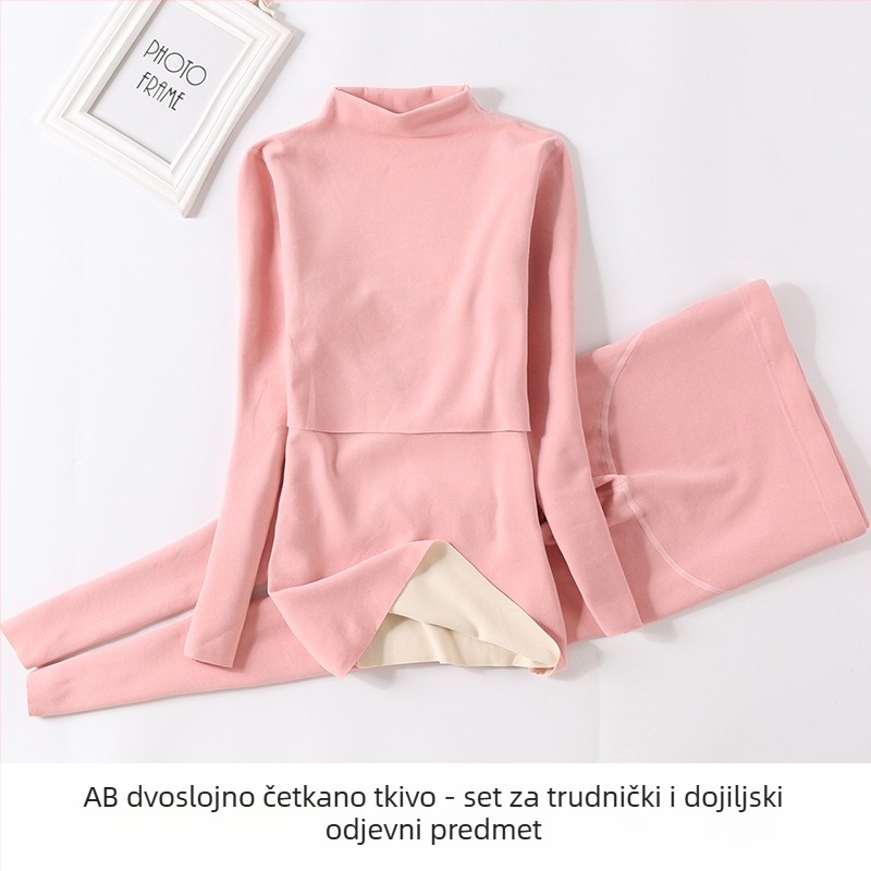 Majčinski set termalnog donjeg rublja s velurom, srednje visok vrat, flis unutrašnjost, jesenski top i hlače za dojenje i poslijeporođaj