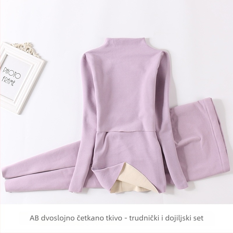 Majčinski set termalnog donjeg rublja s velurom, srednje visok vrat, flis unutrašnjost, jesenski top i hlače za dojenje i poslijeporođaj