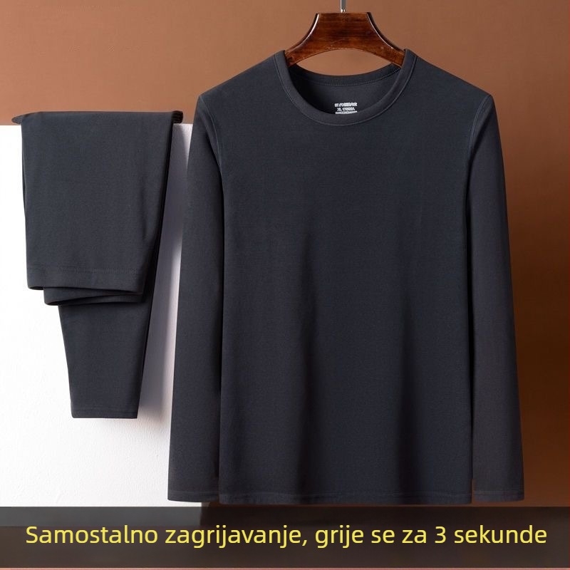 Muški Derong termalni komplet od poliestera, 90–95% poliestera, srednja debljina 181–200 g/m², jednodijelni top s dugim rukavima i okruglim izrezom