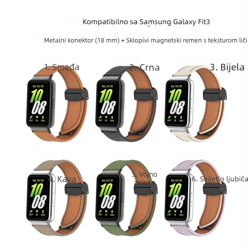 Kožni remen za Samsung Galaxy Fit3 sat, magnetska kopča i brzo otpuštanje, 18 mm