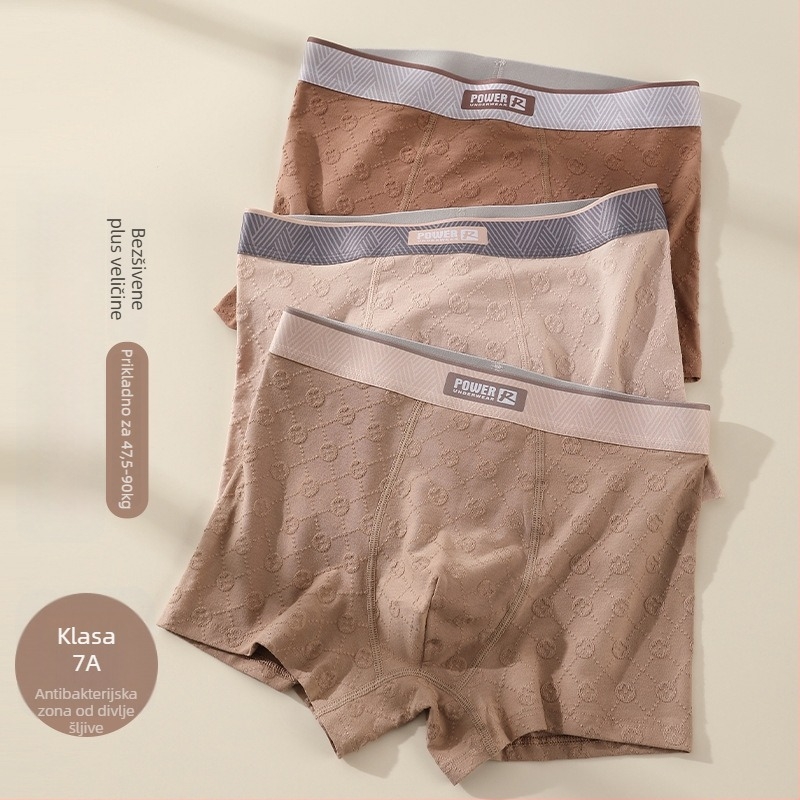 Plus veličine muške bokserice od čistog pamuka, udobne, širokog kroja, prozračne i udobne; antibakterijska podstava od svile od moruše; jacquard tkanina, sportski stil.