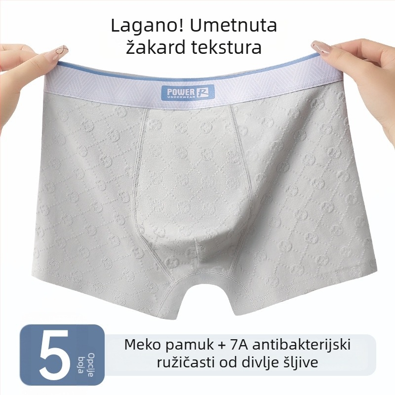 Plus veličine muške bokserice od čistog pamuka, udobne, širokog kroja, prozračne i udobne; antibakterijska podstava od svile od moruše; jacquard tkanina, sportski stil.