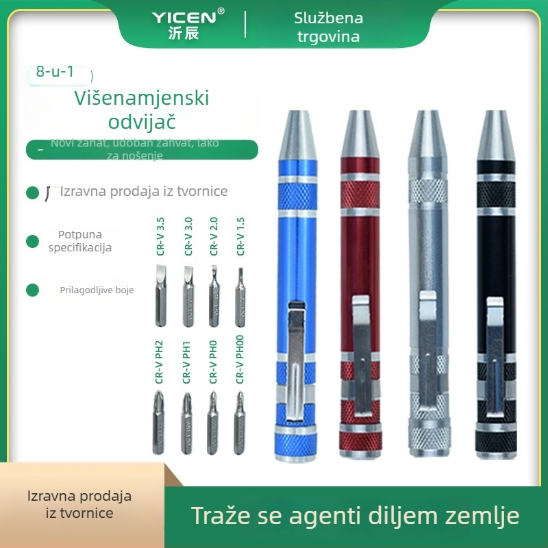 YICEN Metalna ručna višefunkcionalna odvijač-olovka s magnetskom glavom, Cr-V materijal, neizoliran, težina 0.035 kg