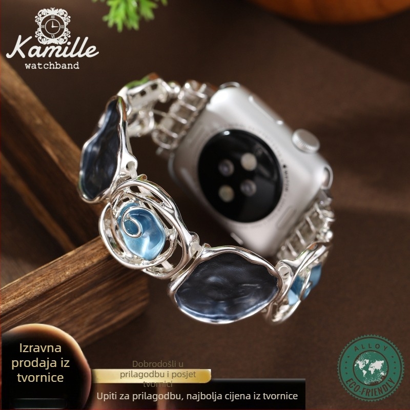 Remen za Apple Watch – Elastični metalni remen ružičasto zlatne boje s emajl završnom obradom, duljina 15 cm, konektori 14/20 mm