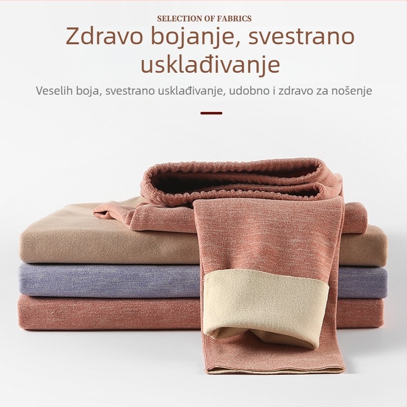 Ženski termalni set za osnovni sloj tijela — polukragnula vrat, bezšivne, debeli Shu velvet pamuk, 90–95% poliester, dugi rukavi i hlače