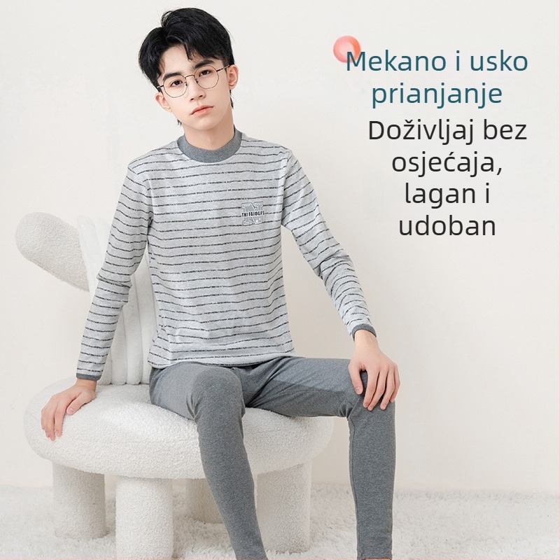 Set termalnog rublja za tinejdžere dječake: gornji i donji dio od pamuka, tanak, za jesen i zimu