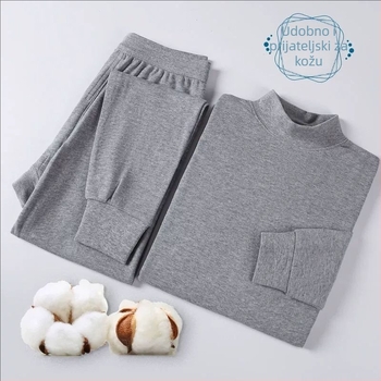 Dva komada termalnog donjeg rublja od 100% pamuka, unisex, gornji dio s dugim rukavima i hlače, jednovrstni, bez šavova, srednja težina (181-200 g/m²)