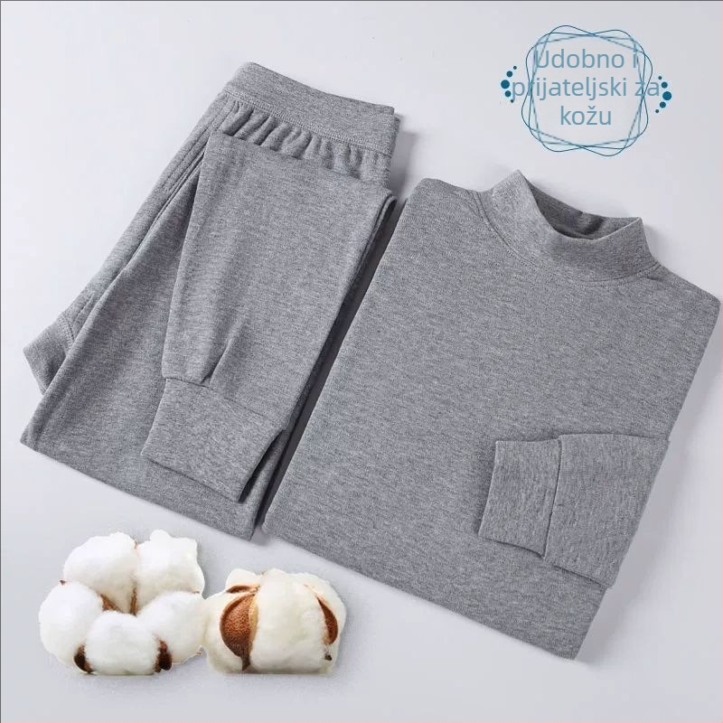 Dva komada termalnog donjeg rublja od 100% pamuka, unisex, gornji dio s dugim rukavima i hlače, jednovrstni, bez šavova, srednja težina (181-200 g/m²)