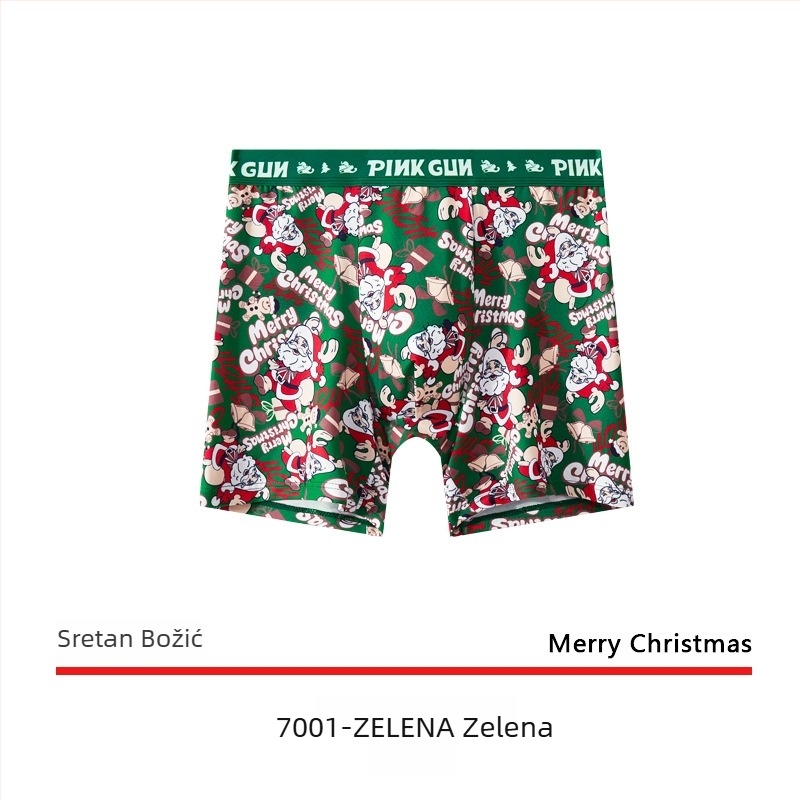 Muške boxerice od mekog pamuka s božićnim uzorom, antibakterijske, 2025 novi model