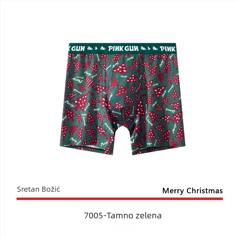 Muške boxerice od mekog pamuka s božićnim uzorom, antibakterijske, 2025 novi model