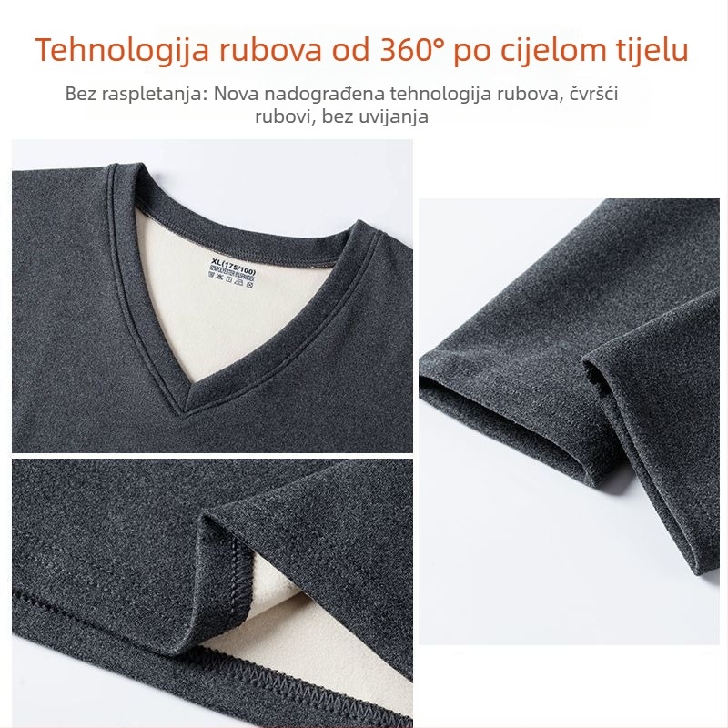 Muški dvostrani Derong termalni komplet s plišanim podstavom, V-izrez ili okrugli izrez, dugi rukav, dugačke hlače, toplo, anti-piling