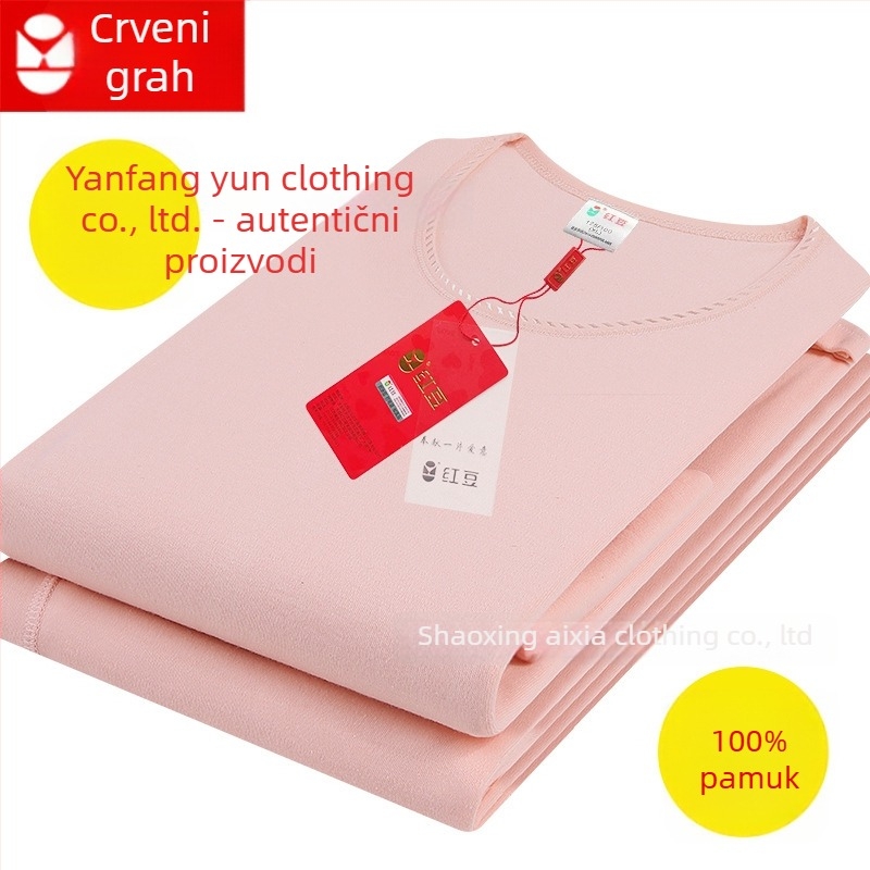 Ženski termalni komplet od 100% pamuka, debeli materijal 201–250 g/m², okrugli izrez, dugi rukavi, bez šavova