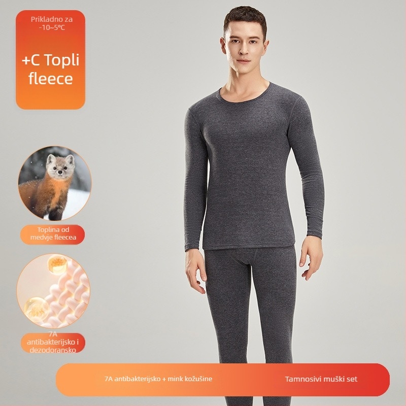 Unisex termički komplet donjeg rublja – akril, fleece podstava, debljina 201–250 g/m2, dugi rukavi, okrugli izrez, dvostruki sloj