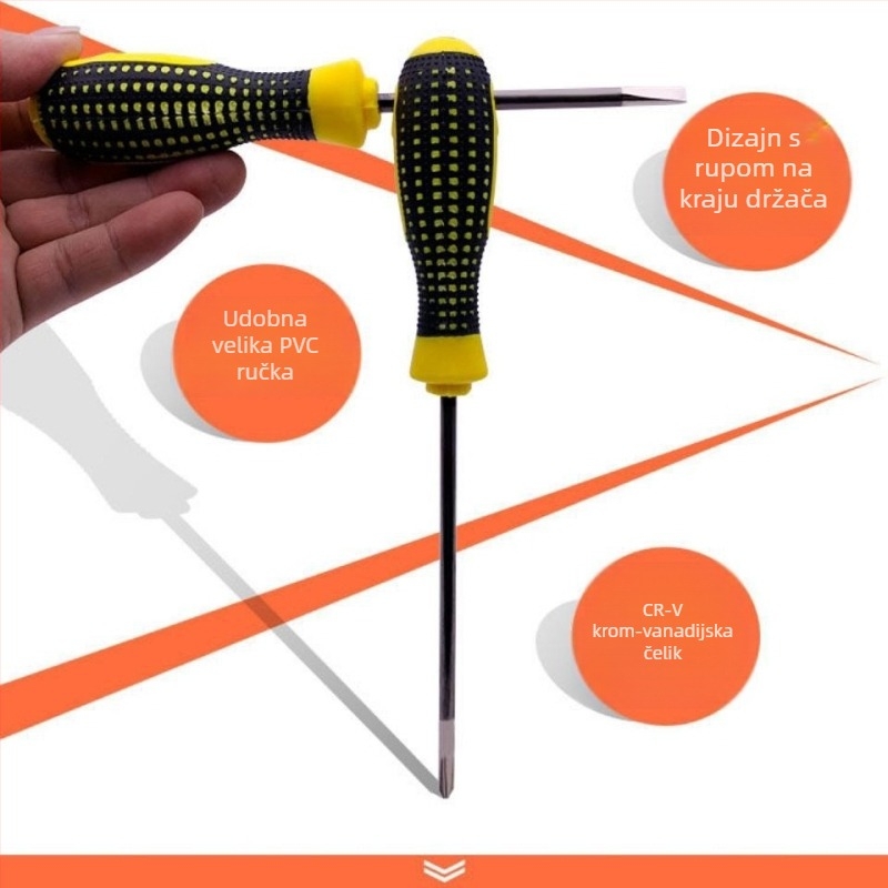 Križni šrafciger s plastičnim tijelom i ručkom od krom-vanadijeve legure čelika