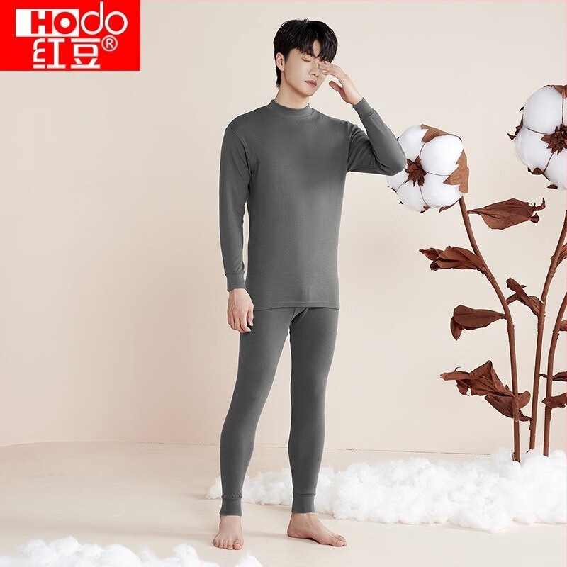 Jesensko-zimski komplet termalnog donjeg rublja za parove, od 100% pamuka, gornji dio s polu-visokim ovratnikom i hlače, prozračan, mekan, 180 g/m², jednoslojno