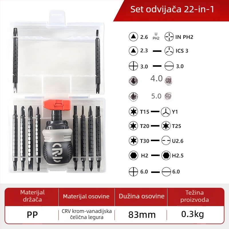 24-in-1 multifunkcionalni magnetni set odvijača, industrijske razine alat za popravak, S2 legirani alat od čelika, težina 0.8