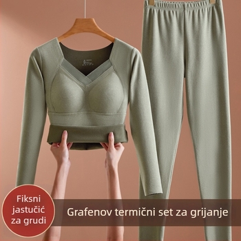 Ženski grafenski grijani termični komplet: gornji dio s ugrađenom podstavom za grudi i hlače, debeli zimski temeljni sloj