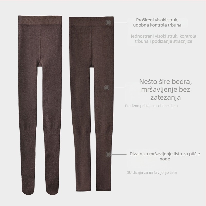 Ženske tajice od pamuka s flisom za jesen-zimu, debele i tople, s oblikovanjem trbuha i podizanjem bokova, boja Maillard smeđa.