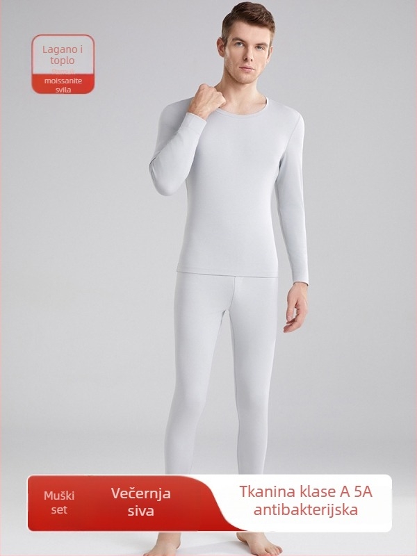 Unisex termalni set od modala i svile dudova, koži-prijazno, tanak bazni sloj za jesen/zimu — gornji dio i hlače.