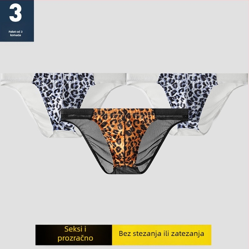 Muške gaćice leopard uzorka od mreže, prozirne i prozračne, moderne i seksi, velika veličina