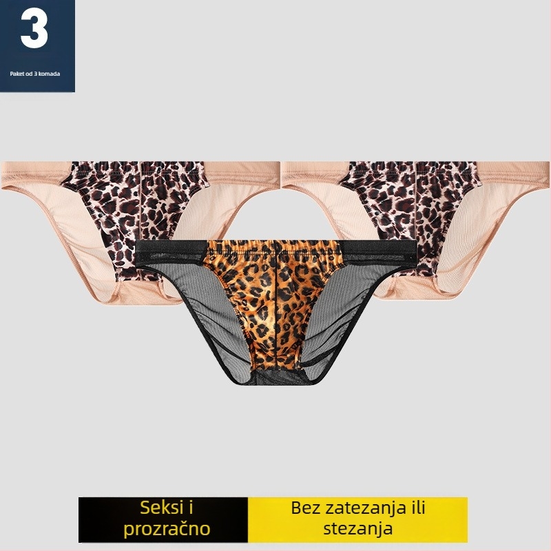 Muške gaćice leopard uzorka od mreže, prozirne i prozračne, moderne i seksi, velika veličina