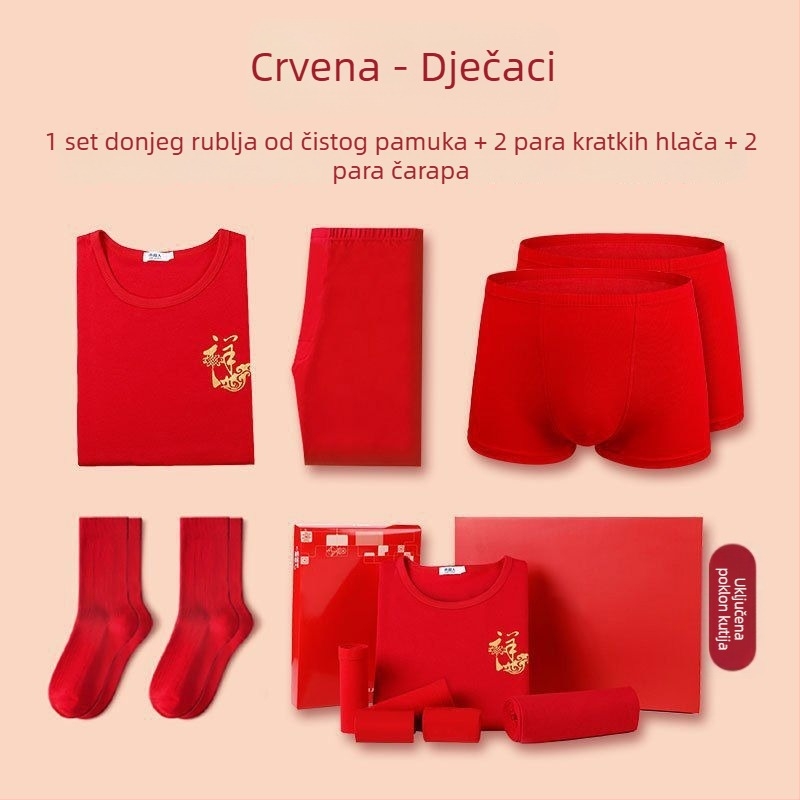 Dječji set termalnog rublja za godinu zmije, za 12-godišnjake, crveno, s flisom iznutra, debeli, gornji dio i donje hlače