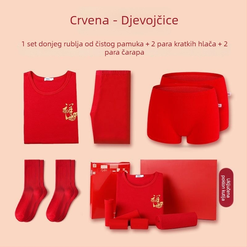 Dječji set termalnog rublja za godinu zmije, za 12-godišnjake, crveno, s flisom iznutra, debeli, gornji dio i donje hlače