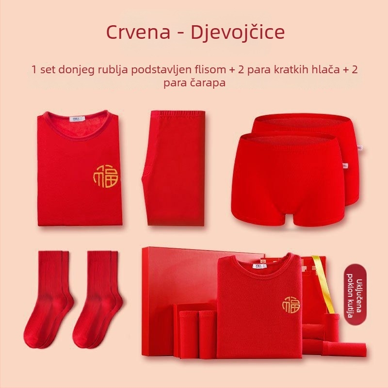 Dječji set termalnog rublja za godinu zmije, za 12-godišnjake, crveno, s flisom iznutra, debeli, gornji dio i donje hlače