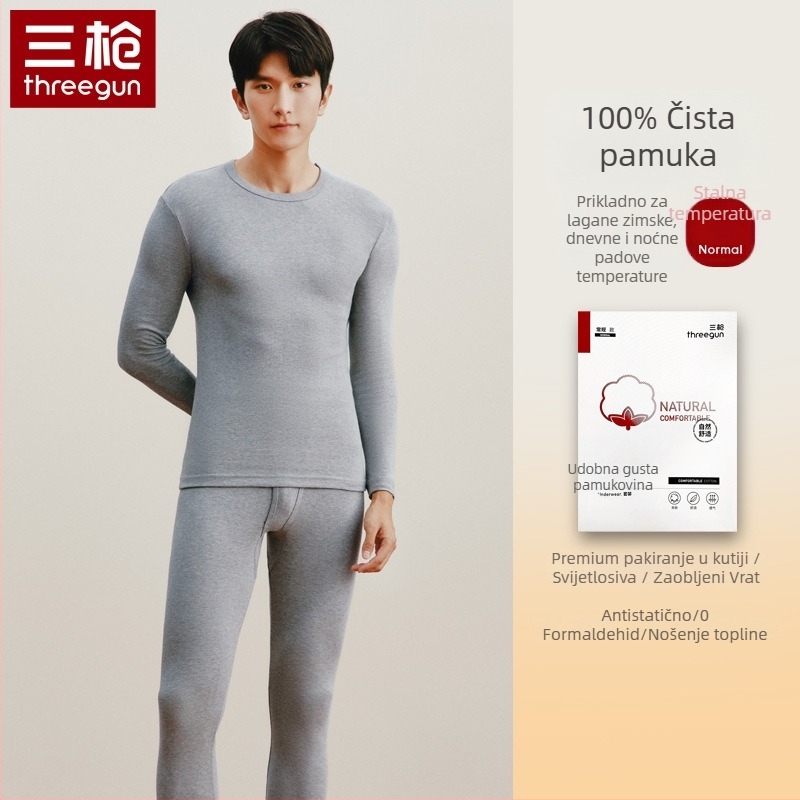 Threegun Unisex set donje termo rublje, 100% pamuk, debeo 201-250 g/m², okrugli izrez, dugi rukav, toplo i anti-piling