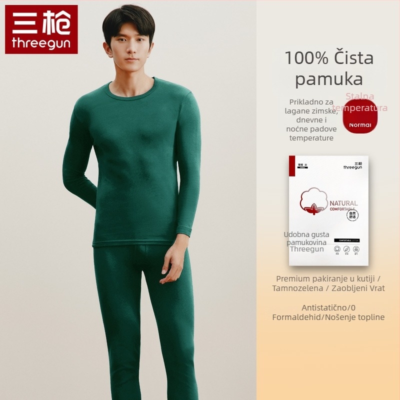 Threegun Unisex set donje termo rublje, 100% pamuk, debeo 201-250 g/m², okrugli izrez, dugi rukav, toplo i anti-piling