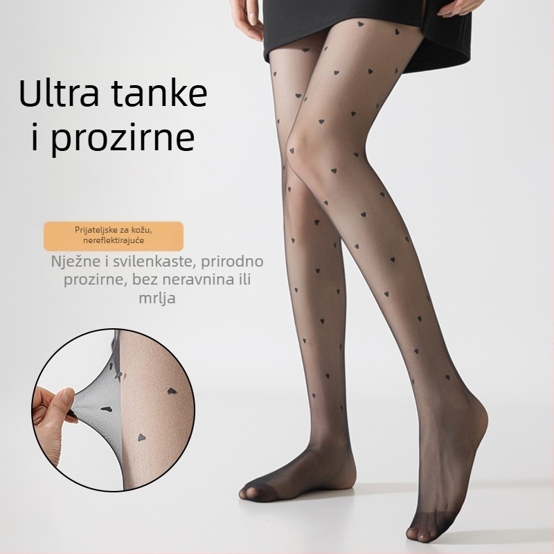Ženske najlon čarape s točkastim dezenom, prozirne, ultra tanke, 10D, crne