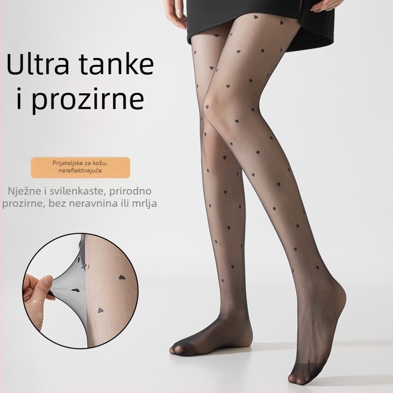 Ženske najlon čarape s točkastim dezenom, prozirne, ultra tanke, 10D, crne