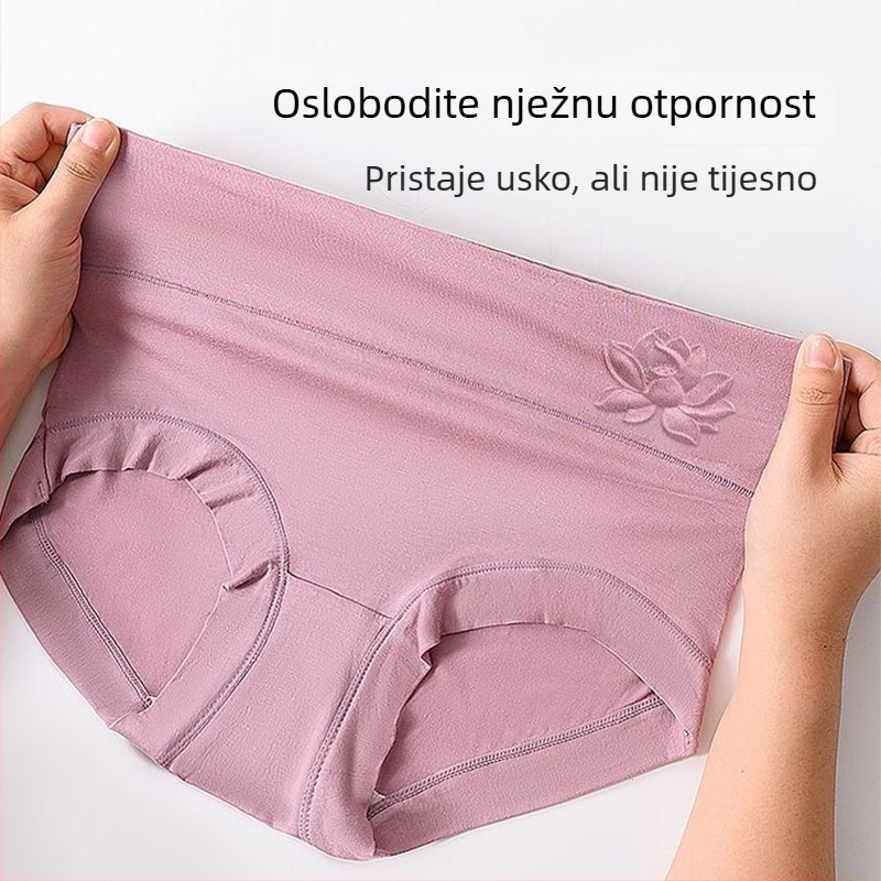 Modal donje rublje za žene s visokim strukom i reljefnim uzorkom, prozračno, antibakterijsko, pamuk klin, plus veličina, trokutaste gaćice