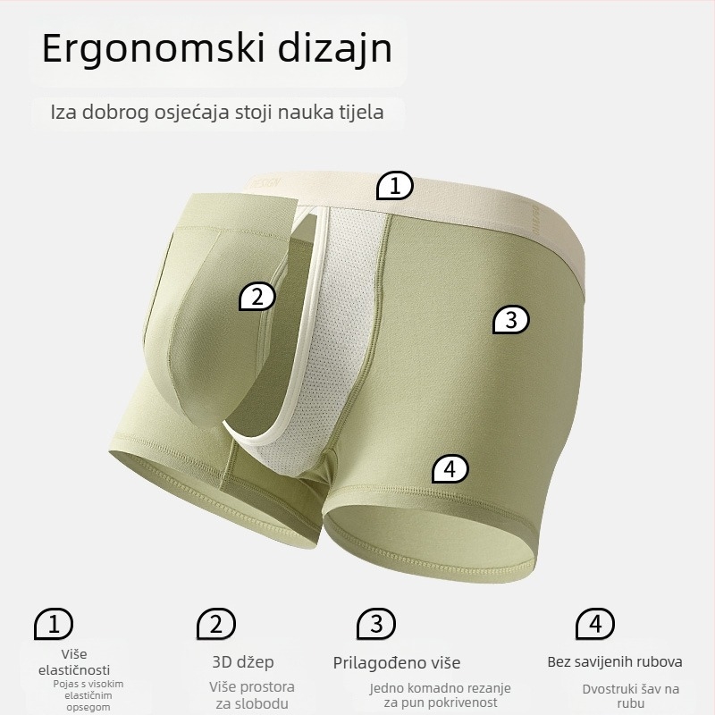 Muške bokserice s bočnim otvaranjem i prostranim džepom, prozračan tan modalni materijal, srednja visina pojasa (Glavni materijal: Modal; Podstava za preponu: Viskozna; Uzorak: Jednobojan)
