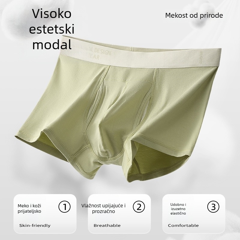 Muške bokserice s bočnim otvaranjem i prostranim džepom, prozračan tan modalni materijal, srednja visina pojasa (Glavni materijal: Modal; Podstava za preponu: Viskozna; Uzorak: Jednobojan)