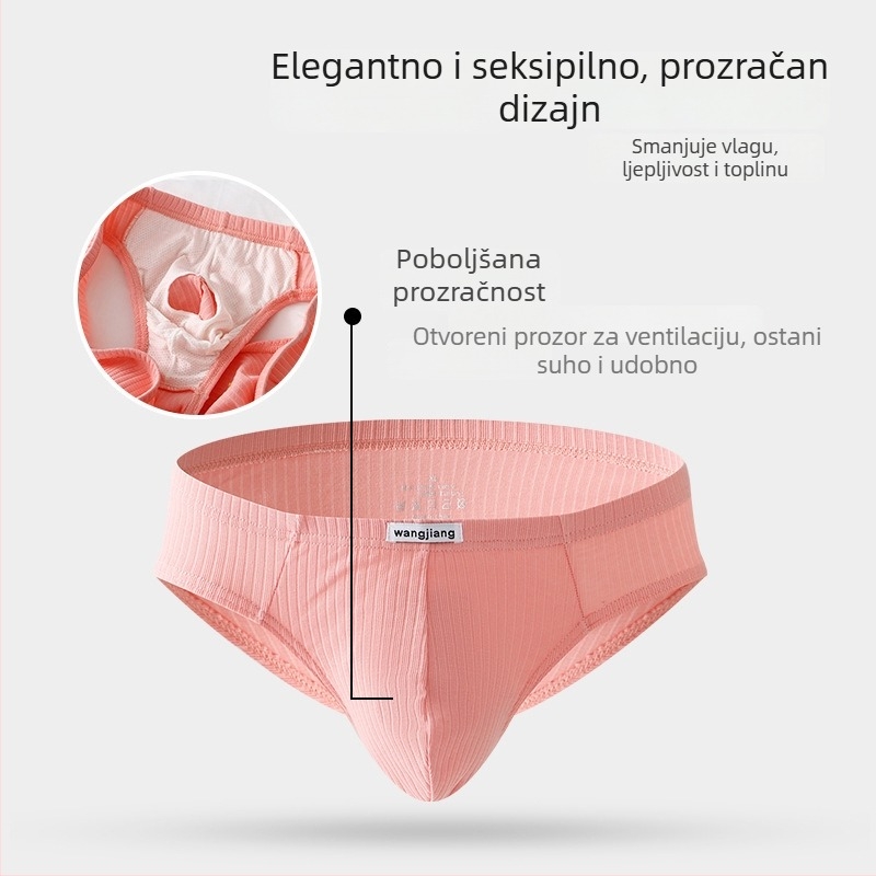 Muške gaćice od pamuka s rebrastim pletenim i U-oblikom džepa, prozračne, niski struk