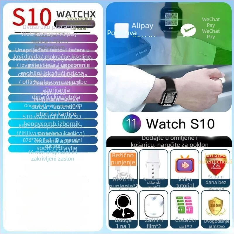 S10 pametni sat s Bluetoothom, funkcija poziva, vodootvoren, silikon remen, TFT zaslon
