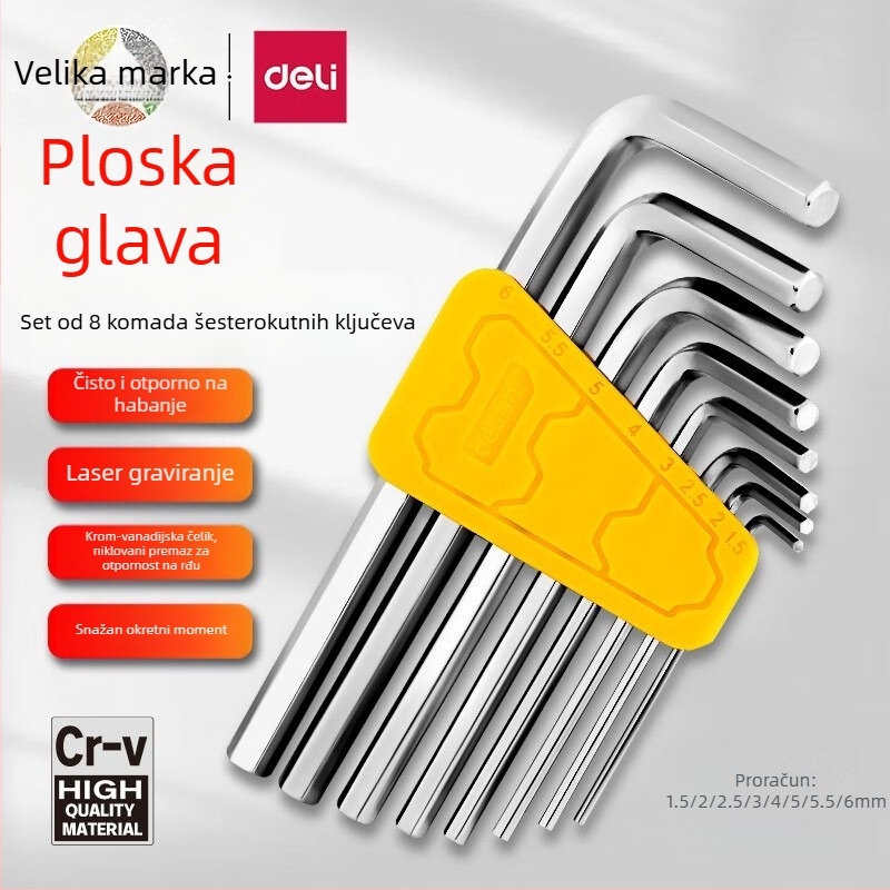 Set unutrašnjih šesterokutnih ključeva (Allen) – metrički, od krom-vanadijum/S2 čelika, niklirano, L-oblik glava s kugličnom glavom, višenamjenski odvijač