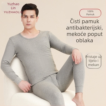 Yu Zhaolin termalno donje rublje od 100% pamuka za muškarce, gornji dio s dugim rukavom i hlače, antibakterijsko, jesen-zima, 100% pamuk, za mlade