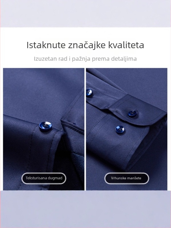 Muška pamučna košulja s flis podstavom, bez glačanja, kvadratni ovratnik, dugi rukav