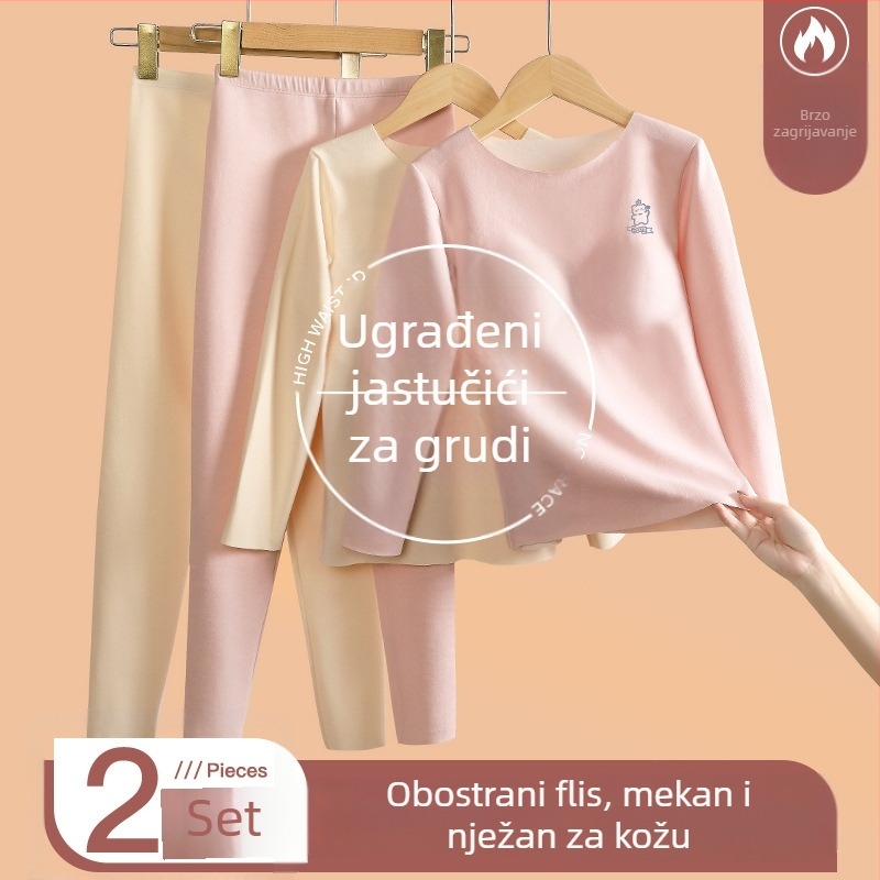 Termo komplet za djevojčice s umetkom za grudi, debeli fleece, za jesen i zimu