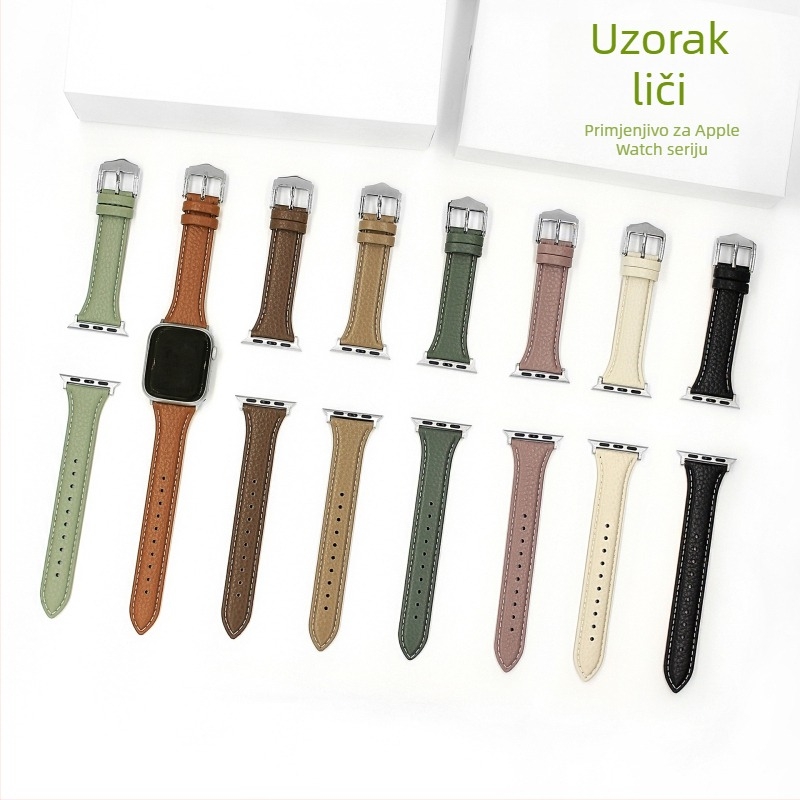 Kožni kaiš za Apple Watch s teksturom Lychee, duljina 215 mm, širina 22 mm, kompatibilan sa serijama 1–11 i SE