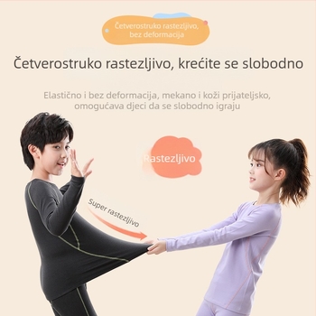 Dječji termalni set s baršunastom podstavom, poliester 90–95%, ultra-tanki 40 g/m², dugi rukav gornji dio i hlače, anti-pilling, za tinejdžere 13–18