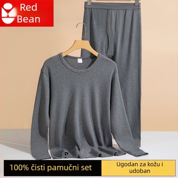 Red Bean muški jesenski komplet od 100% pamuka, opuštenog kroja, visok ovratnik, velika veličina, crvena