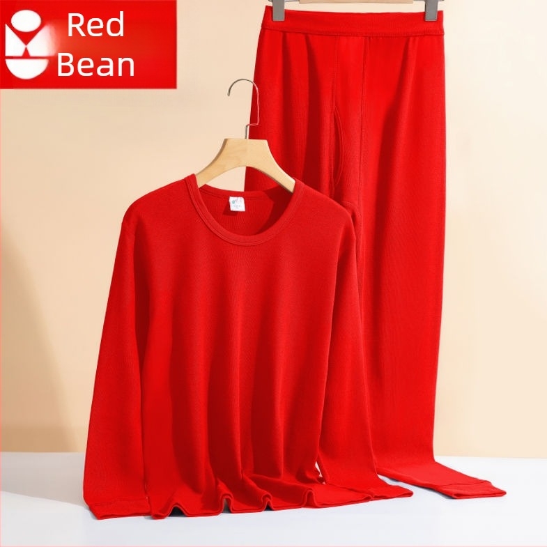 Red Bean muški jesenski komplet od 100% pamuka, opuštenog kroja, visok ovratnik, velika veličina, crvena