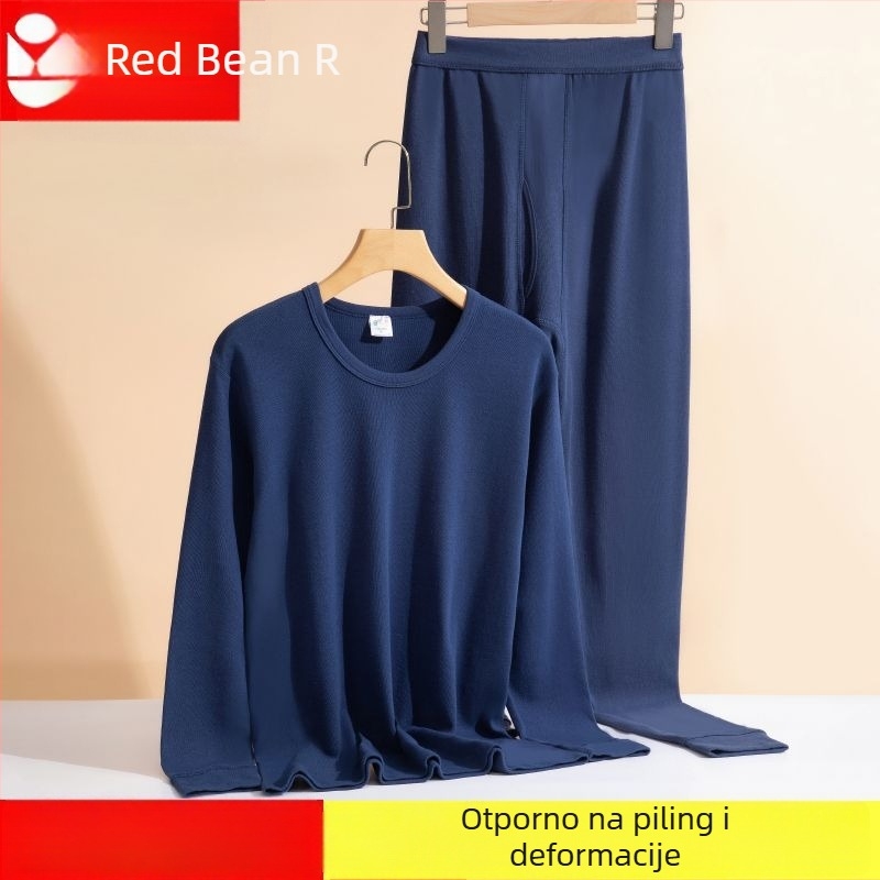 Red Bean muški jesenski komplet od 100% pamuka, opuštenog kroja, visok ovratnik, velika veličina, crvena